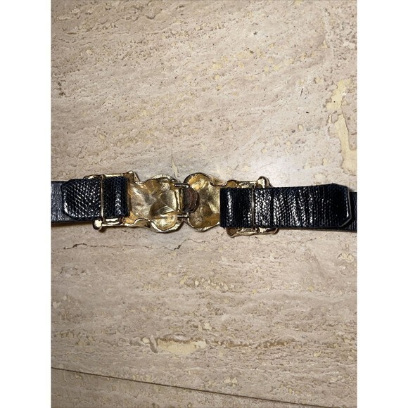 Vintage Morris Moskowitz‎ Black Belt Genuine Reptile Size M Gold Belt Buckle main image 6
